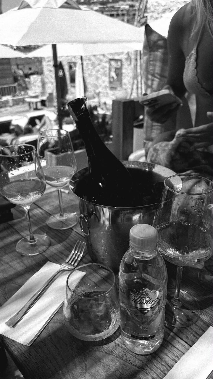 Champagne on a table outdoors
