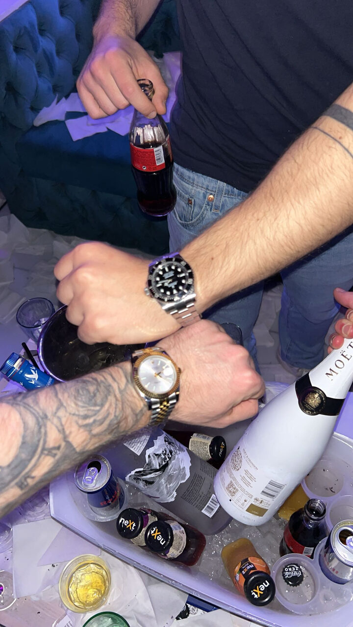 Champagne on ice at a table